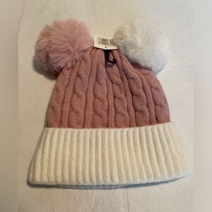 Winter Hat. Women’s Pink and White Hat With Pom Poms and Fuzzy Lining. NWT